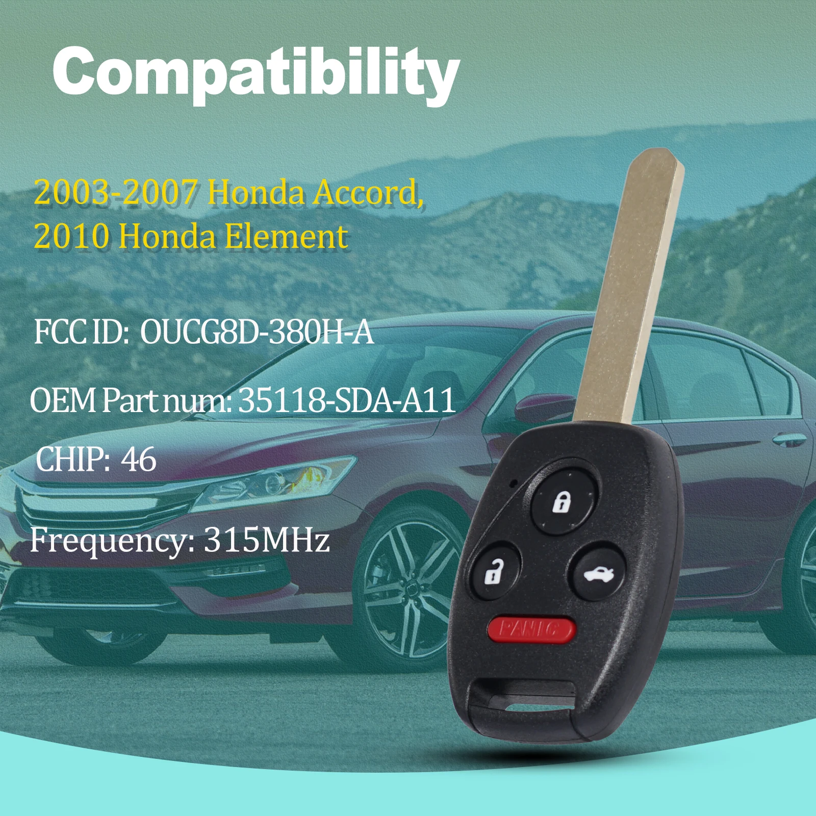 2Pcs New Replacement Remote Key fob and Programmer tool For 2003 2004 2005 2006 2007 Honda Accord programming Key fob