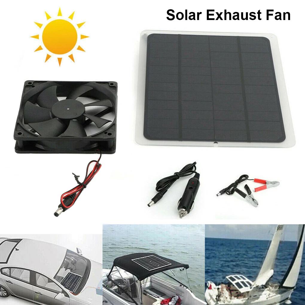 

Solar Powered Exhaust Fan Removable USB Interface Ventilator Summer Multifunctional Greenhouse Pet House Yacht Cooling Fan