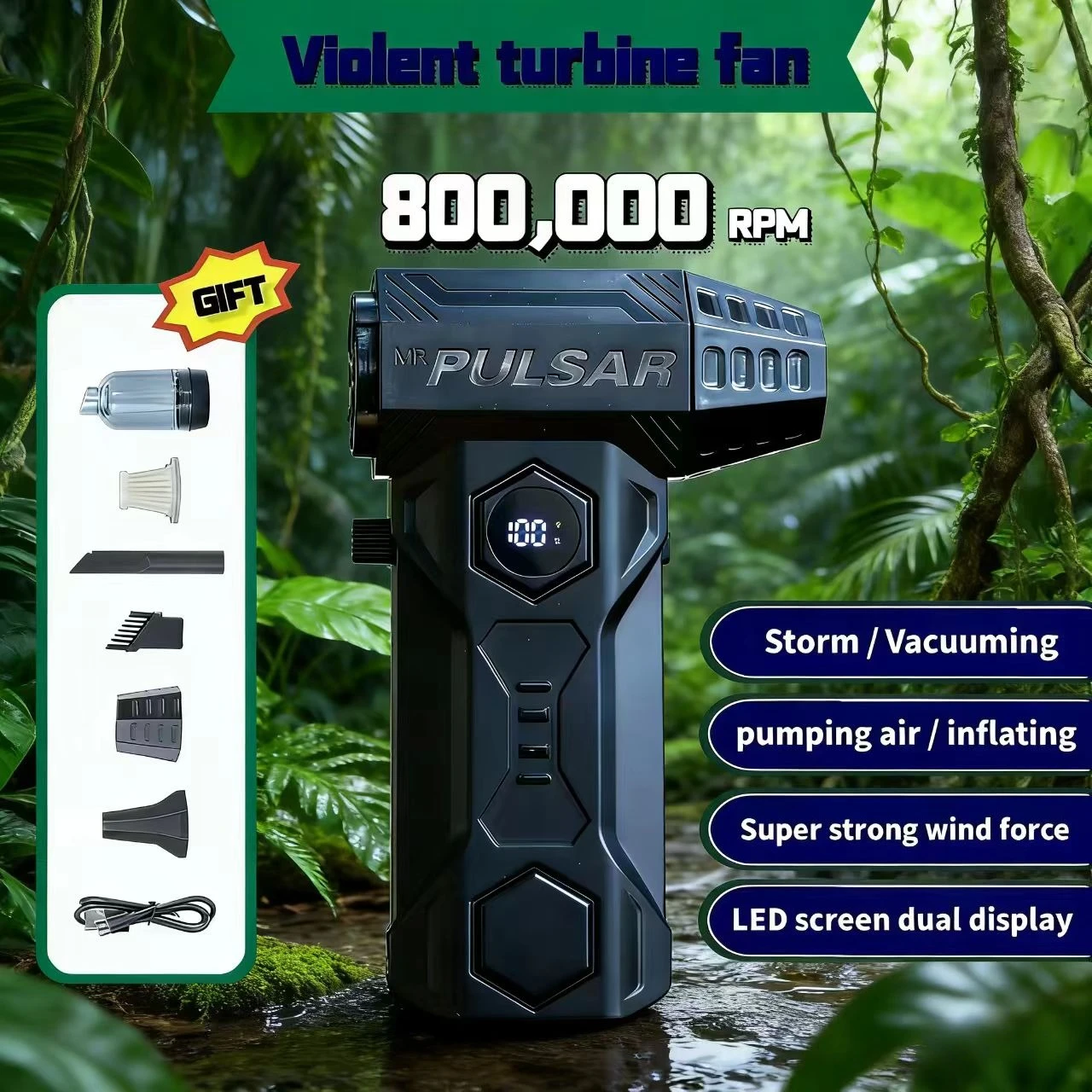 

Турбовоздуходувка X11Pro MAX 800000 об/мин, мощный бесщеточный двигатель, скорость ветра 75 м/с, аккумулятор 10000 мАч, сильный поток воздуха