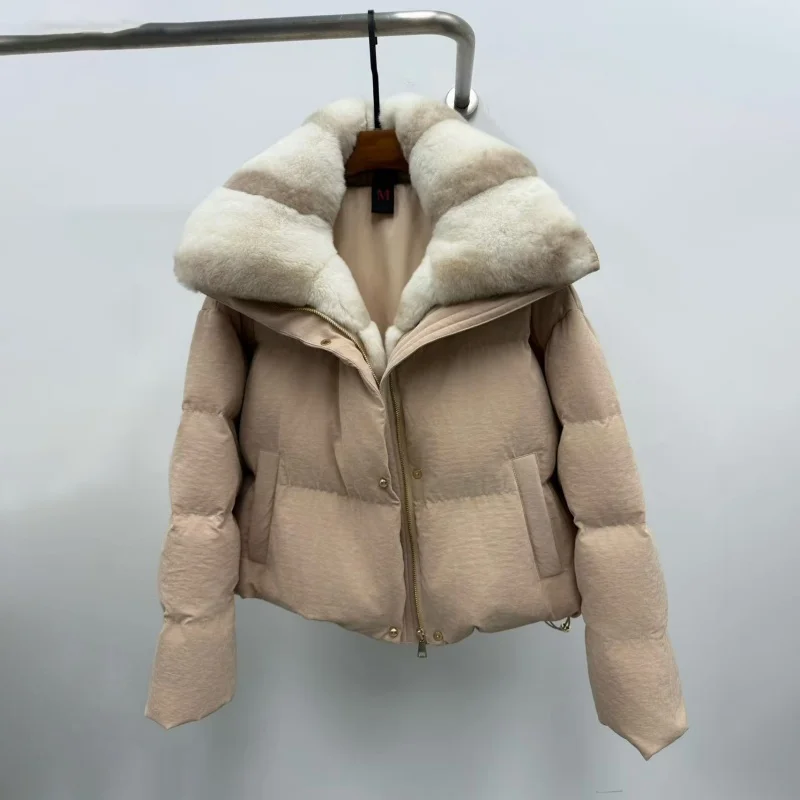 شتاء 2025 عالية الجودة المرأة الفراء طوق سميكة الدافئة أسفل معطف Y2K موضة عادية في الهواء الطلق أوزة أسفل سترة