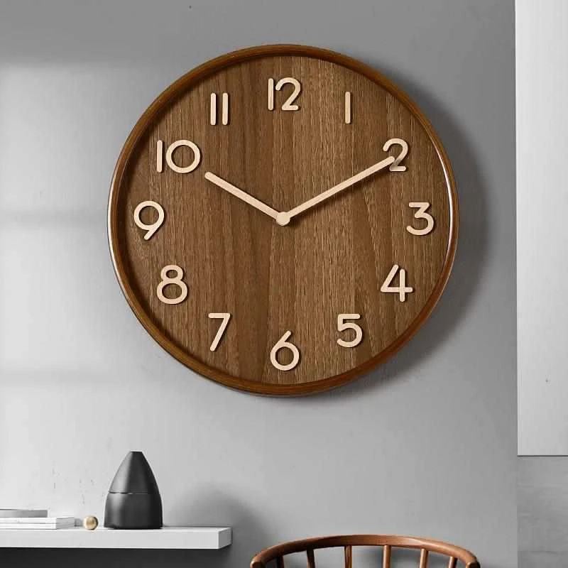 

New Chinese Simple Wall Clock Solid Wood Home Fashion New Living Room Small Clock Wall Hanging Modern Clock