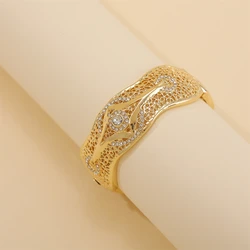 Gold Color Moroccan Rhinestone Bangle Women's Ethnic Open Sleeve Bracelet Dubai Wedding Jewelry