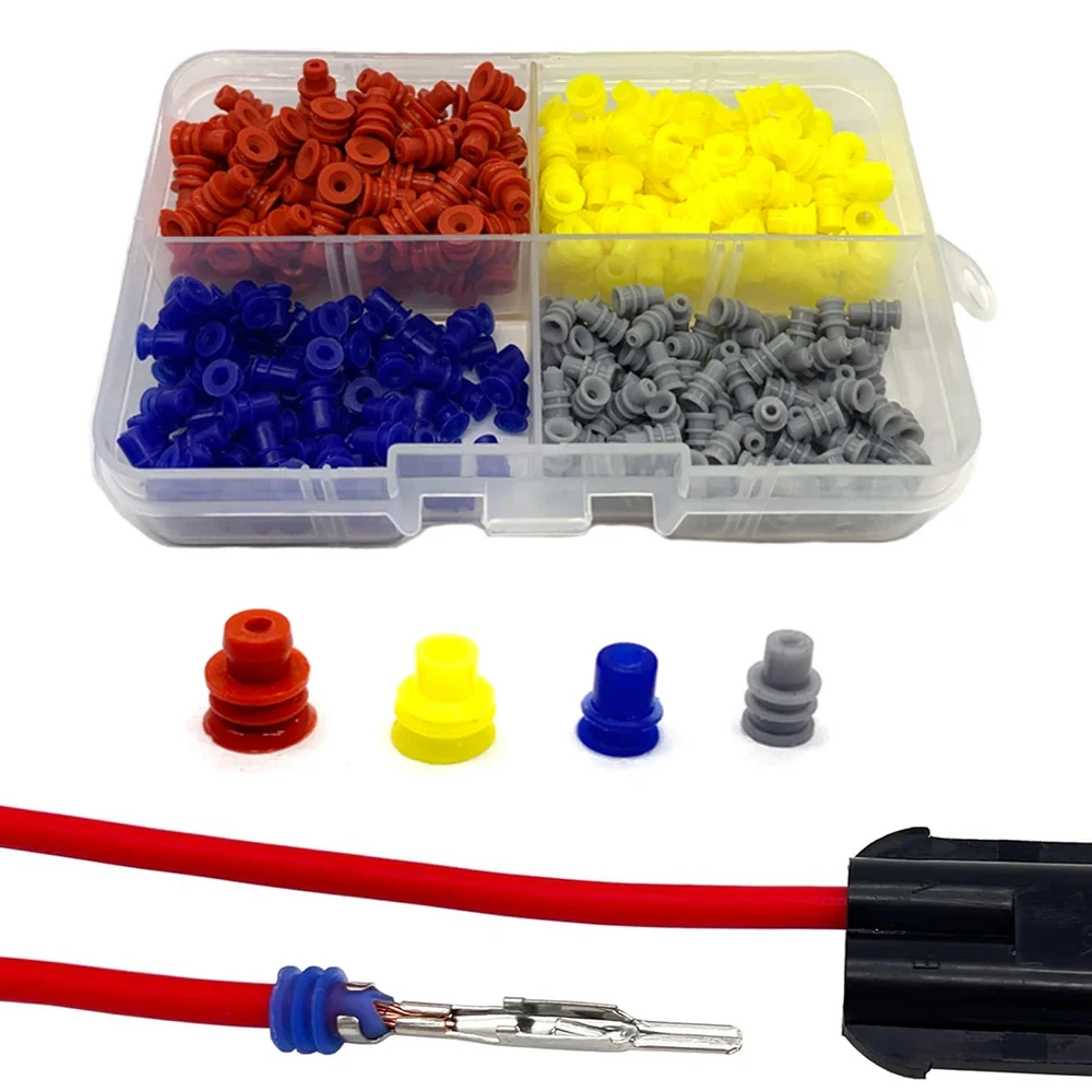 400 Pcs Sealed 1.5mm 3.5mm Rubber Seal Silicone Cable Wire Seals Connector for Waterproof Automotive Electrical Plug
