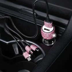 Bling-cargador USB para coche, adaptador rápido de doble puerto, 5V, 2.1A, rosa, decoración automática, estilo de coche, accesorios de coche, Interior para mujer, nuevo