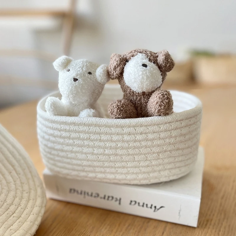 Hộp đựng hình bầu dục dệt có nắp bằng dây cotton Tổ chức đồ lặt vặt Phụ kiện trang điểm Son môi Tổ chức lông mày