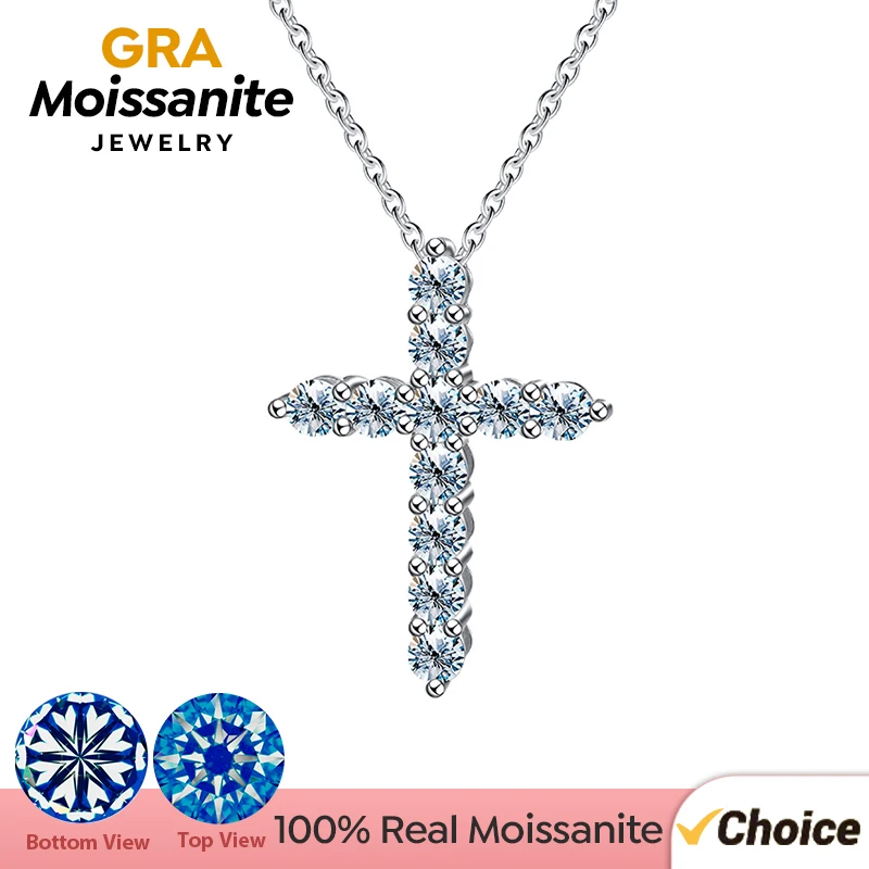 

GRA 1,1 карат настоящий муассанит с бриллиантовым крестом, ожерелье для женщин, стерлинговое серебро 925 пробы, цепочка для юбилейной вечеринки, ювелирные изделия