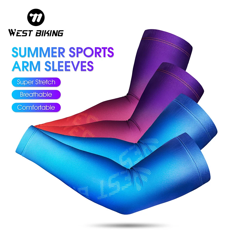 WEST BIKING Anti-UV Cycling Arm Sleeves Summer Sunproof Compression Sleeve Men Women Running Basketball Fitness Sport Sleeves