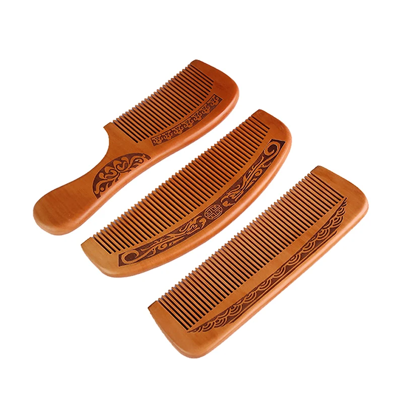 หวีไม้พีชธรรมชาติป้องกันไฟฟ้าสถิตย์หวีซี่กว้างหวีดูแลเส้นผมนวดศีรษะหวีพกพา