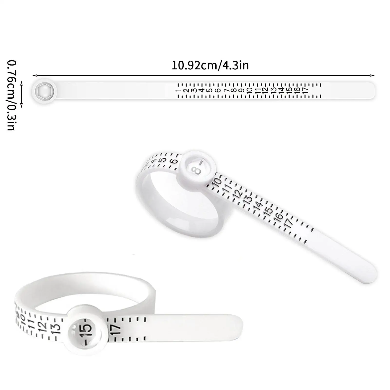Anel de Plástico preto Sizer com Lupa, Dedo Tamanho Régua, Dedo Gauge Genuine Tester, Medida Ferramenta, Tamanhos 1-17