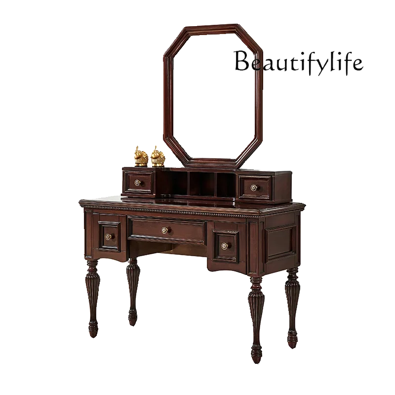 

Retro American cherry wood dresser master bedroom solid wood makeup table makeup stool with mirror combination