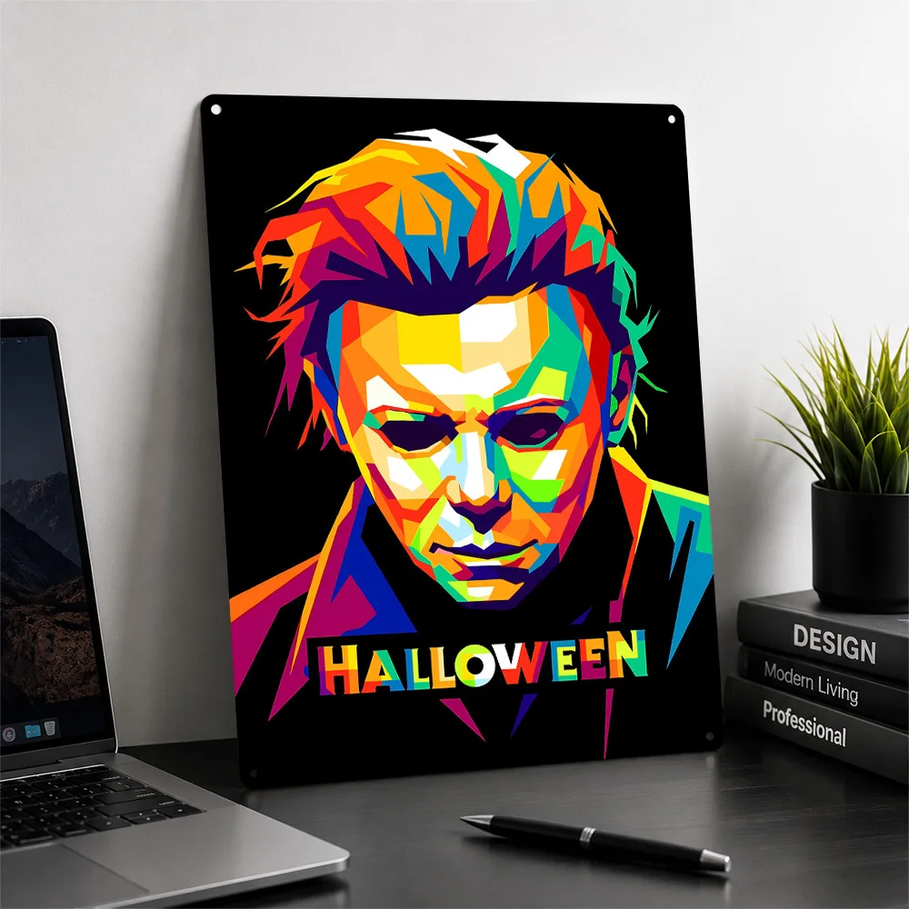 Michael Myers Pop Art 3D Printed Texture Poster Personalized Wall Art Retro Metal Tin Signs for Article Decoration Room Bedroom