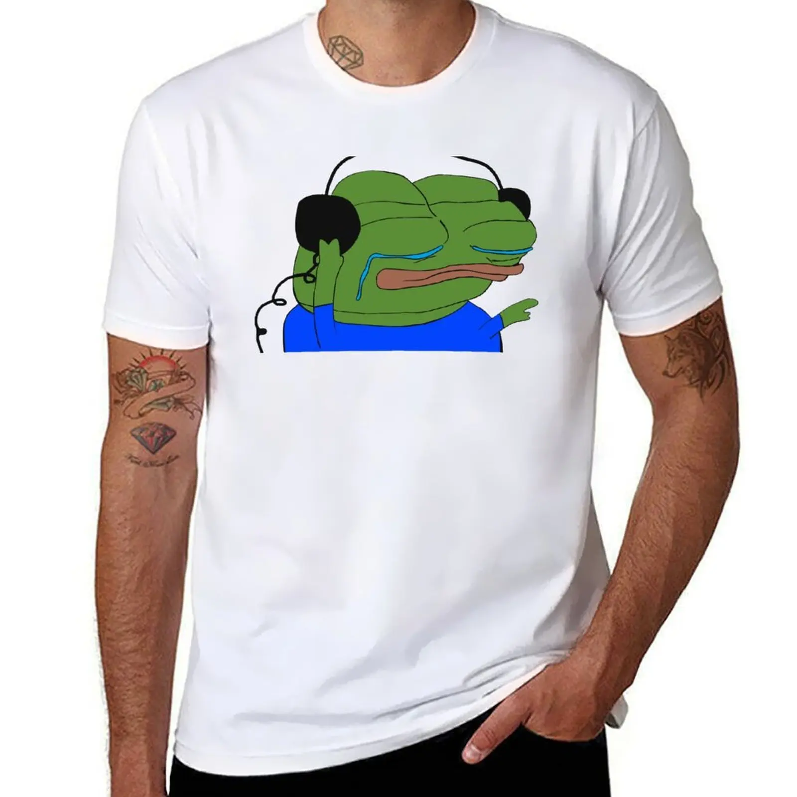 

Sad Pepe the Frog with Headphones T-Shirt t shirts for man pack cotton t shirt custom print T-Shirt
