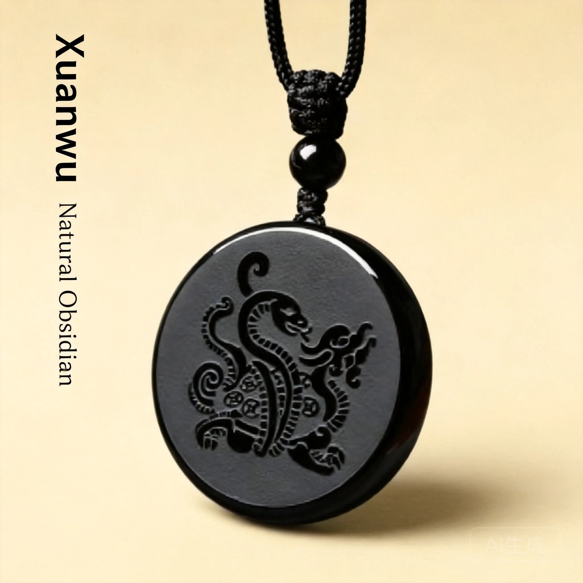 Chinese Style Natural Obsidian Xuanwu Pendant For Men Bagua Lucky Amulet Necklace Fortune Blessing Protection Wealth Attracting
