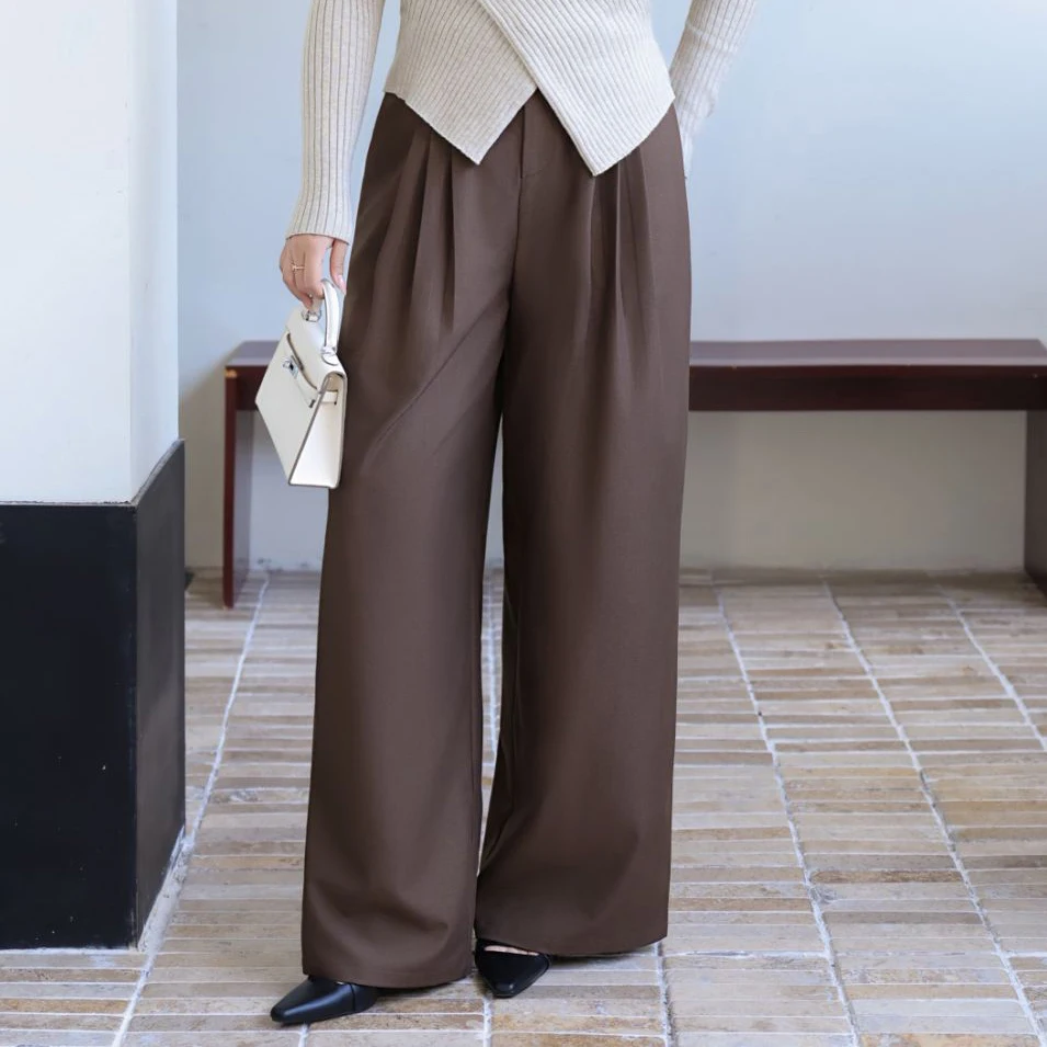 

XXXXL Fashion Plus Size Women's Wide Leg Trousers Premium Minimalist Autumn And Winter New Commuting coffee-colored Suit Pants