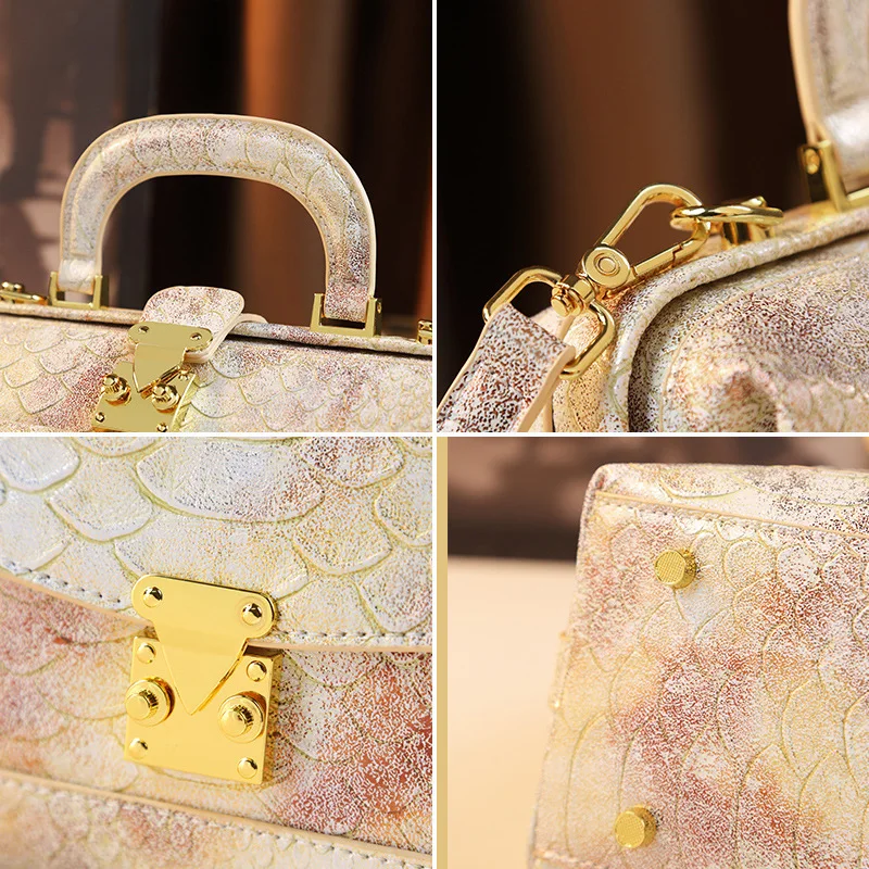 2023 New Gold Box Serpentine Fashion Women\'s Bag Lady Genuine Leather Small Handbags Shoulder Messenger Bag Party Evening Bags