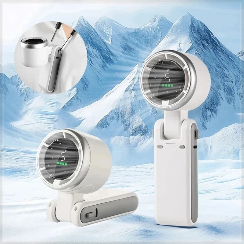 

2026 New Powerful Turbo Fan Portable Handheld Folding High Speed Cooling Fan Hanging Neck Fan Outdoor Desktop Mini Pocket Fan