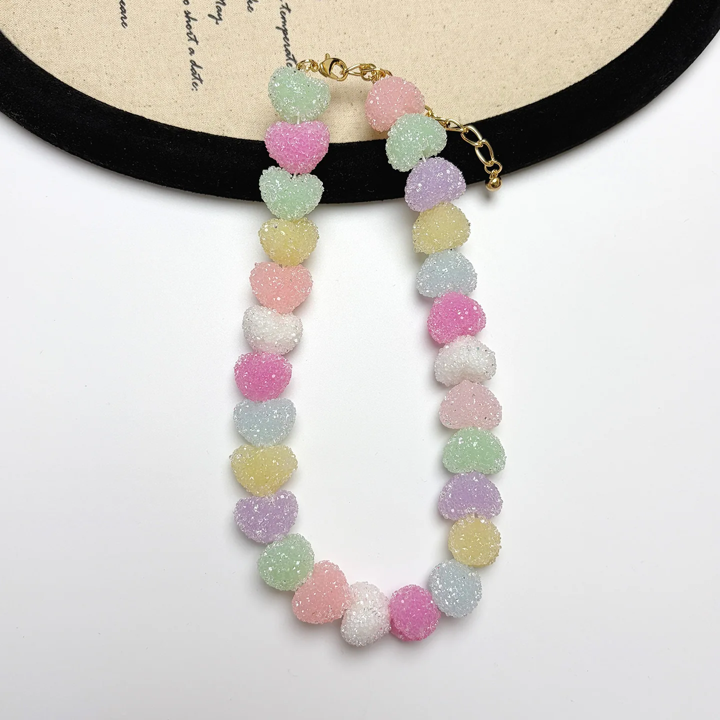 New Colorful Jelly Heart Necklaces for Women Girls Sweet Cute Sugar Granule Beaded Short Clavicle Chain Summer Jewelry Gift