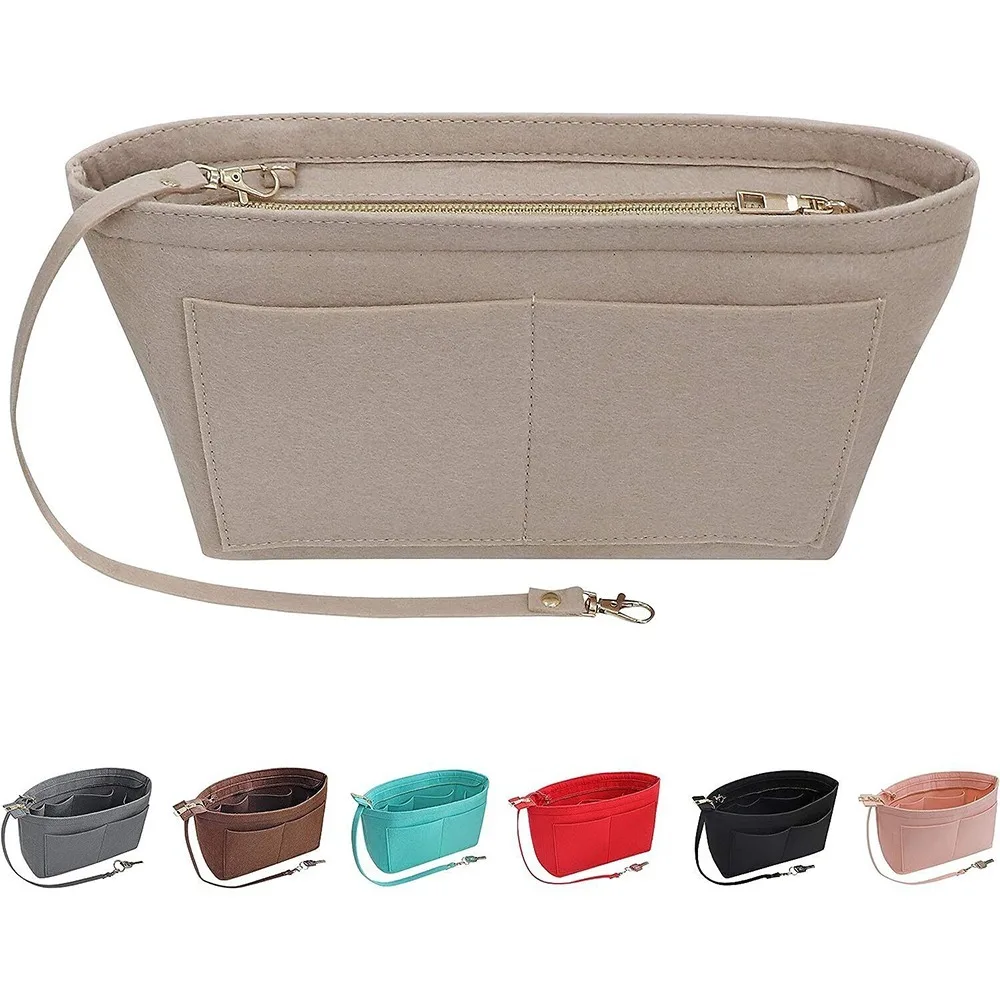 

New Soft Felt Insert Bag Multipocket Rectangular Cosmetic Bags Large Capacity Foldable Felt Bag Tote Travel