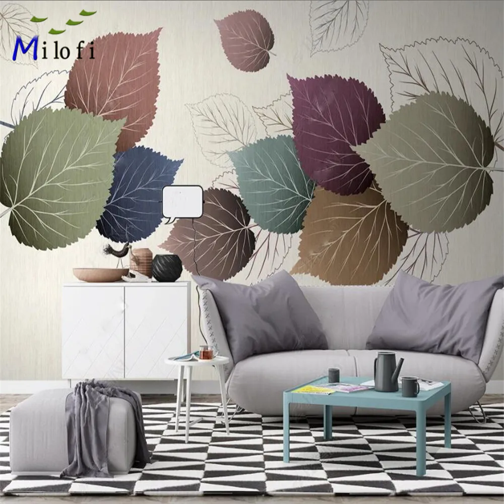 

Milofi Custom Large 3D Printing Wallpaper Mural Nordic Plants Leaves Retro TV Background Decorative Painting