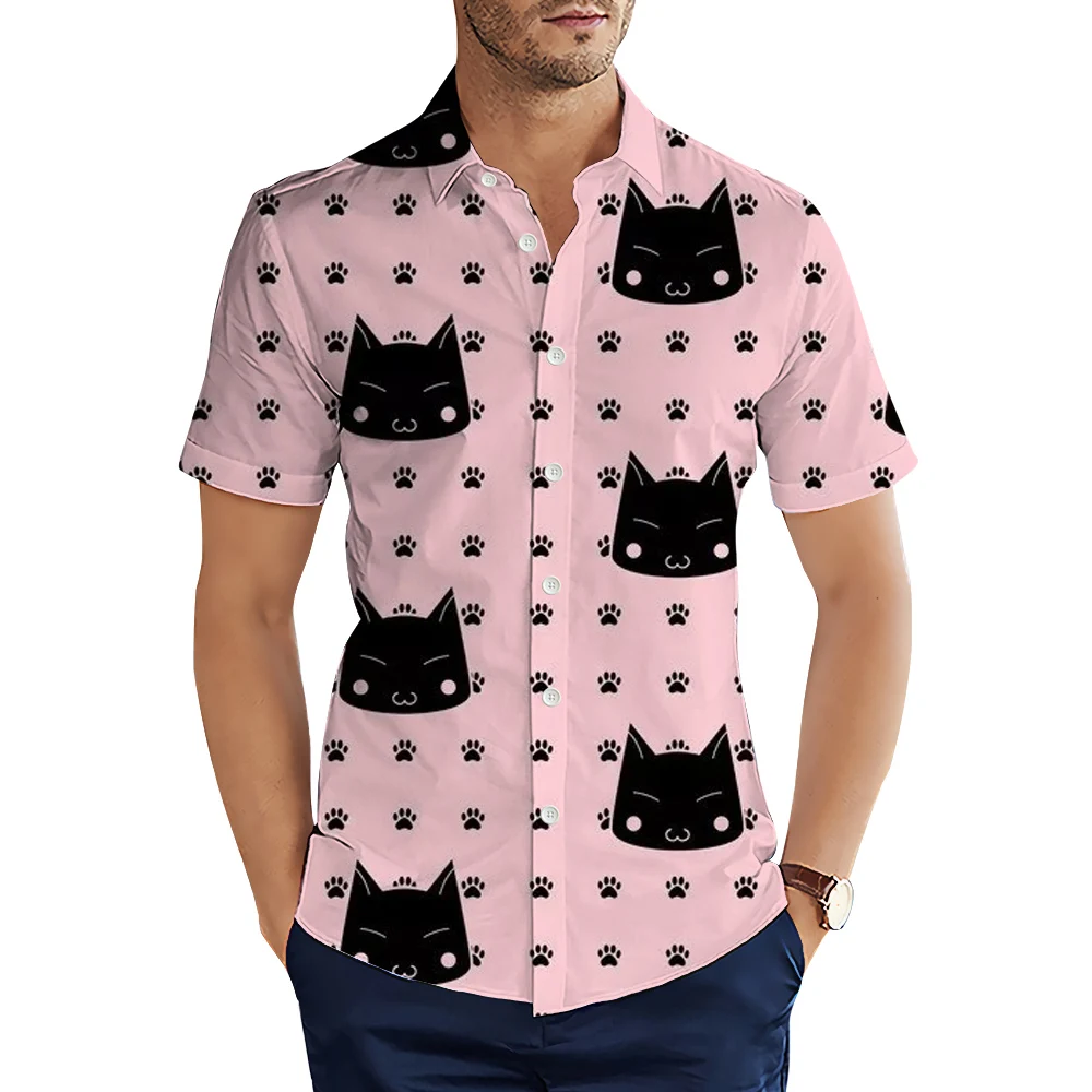 

HX Animals Mens Shirts Cartoon Black Cats Paws 3D Printed Casual Shirts Summer Short Sleeve Tops Man Clothing Camisas S-5XL