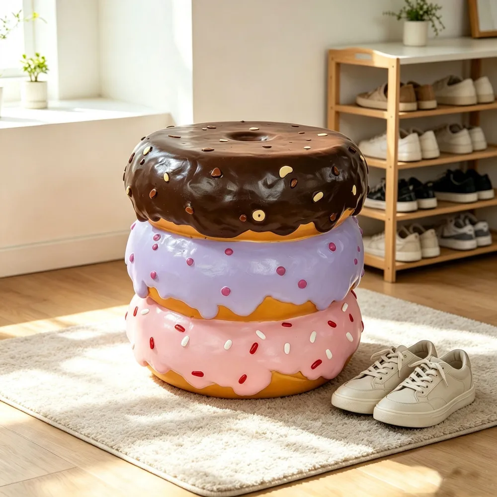 Orraves 14 Inch Stacked Donut Stool, Colorful Dessert Side Table Decor, Creative Figurine Seat, Indoor Outdoor Home Garden Decoration for Patio Living Room
