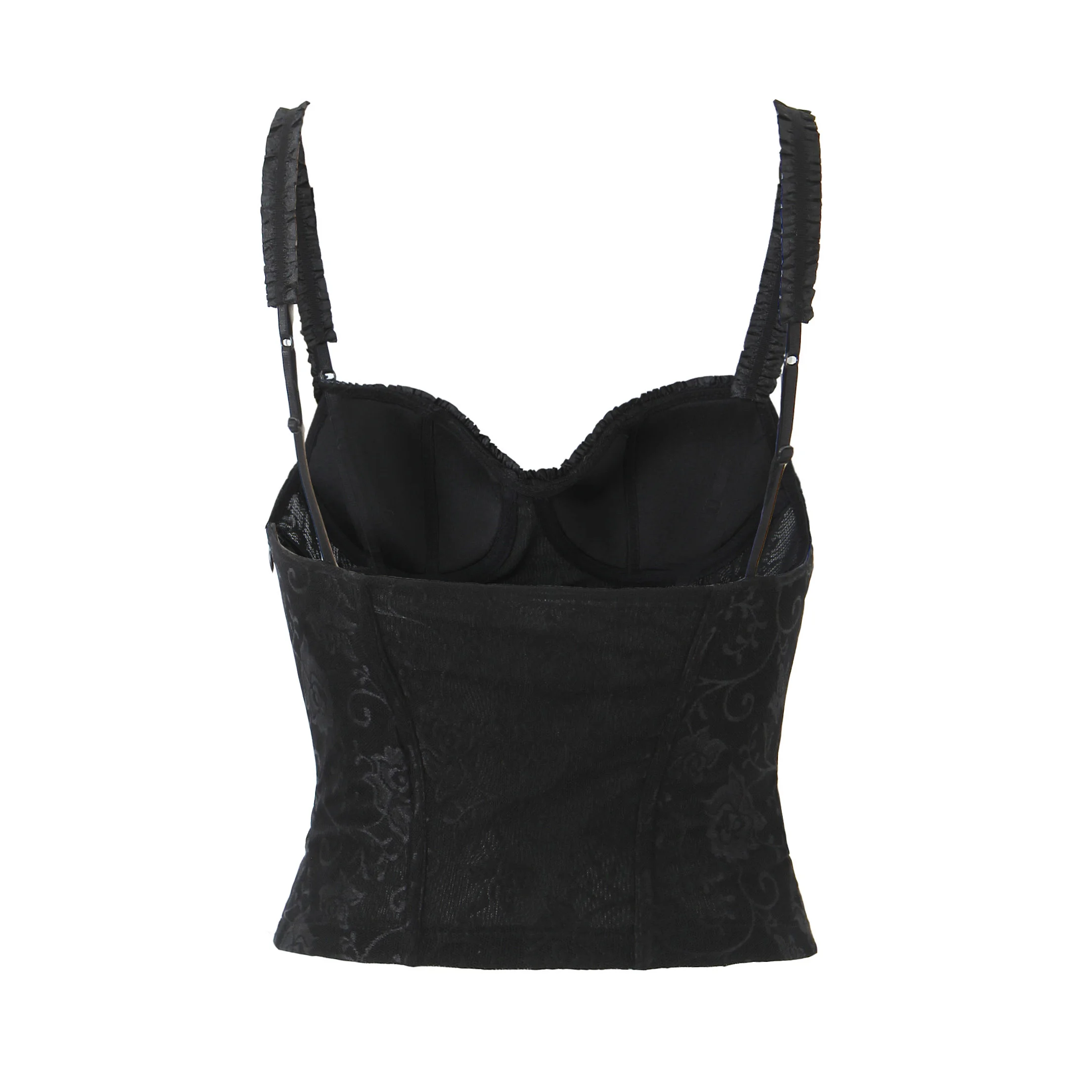 2025 Black Lace Pad Bra Wire Chest Corset Fish Bone Camisole Women Wood ears Strap Boning Summer Tank Tops Crop Top