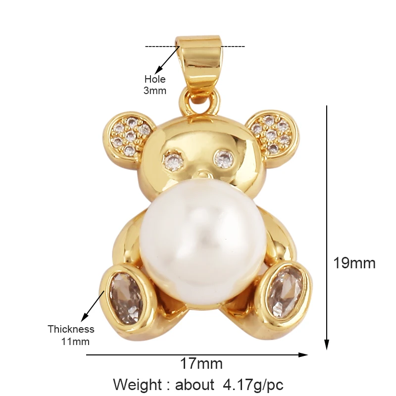 Niedlicher Bären-Charm-Anhänger in Goldfarbe, mit Perlen besetzt, mit Zirkonia CZ gepflastert, Schmuck, Halskette, Armband, Großhandel, Zubehör M85 – Detail 19
