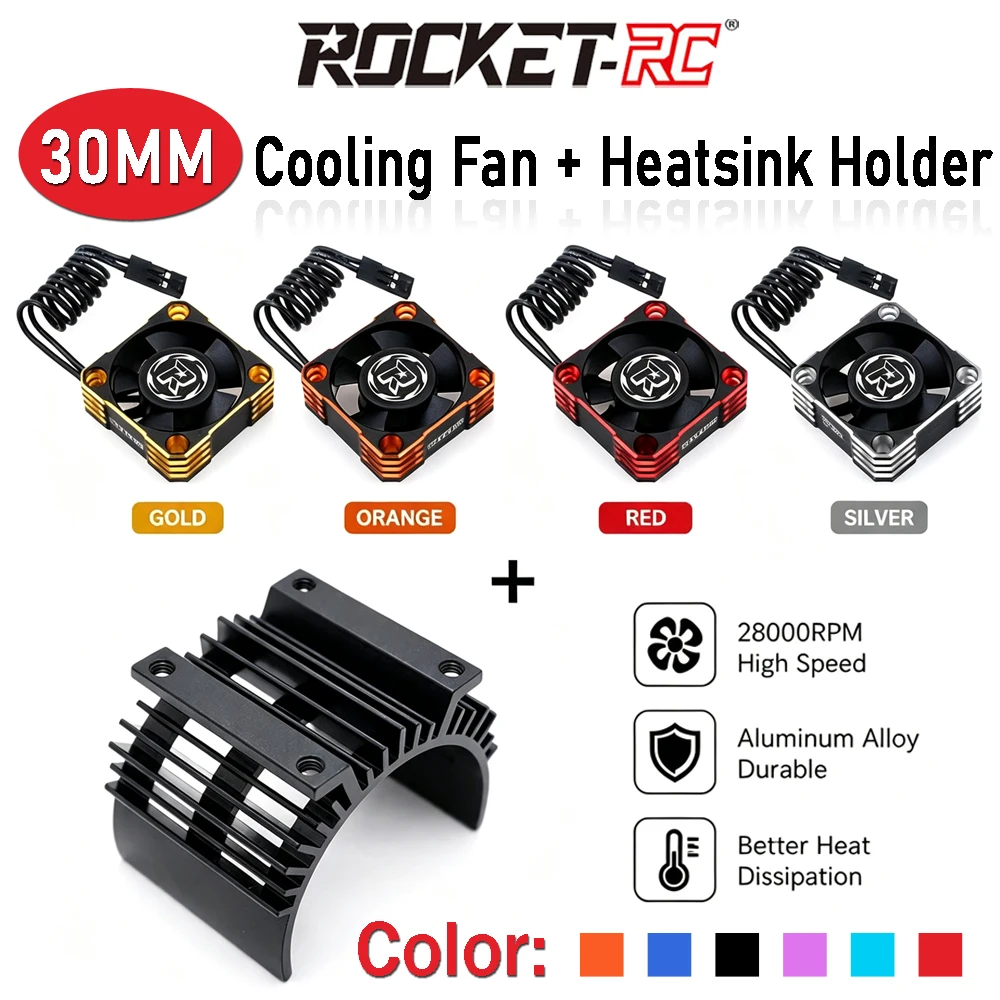 ROCKET-RC 30mm Metal Cooling Fan 28000RPM 7.4V With Heatsink Holder for 3650 3660 3670 Brushless Motor 1/8 1/10 RC Car Upgrade