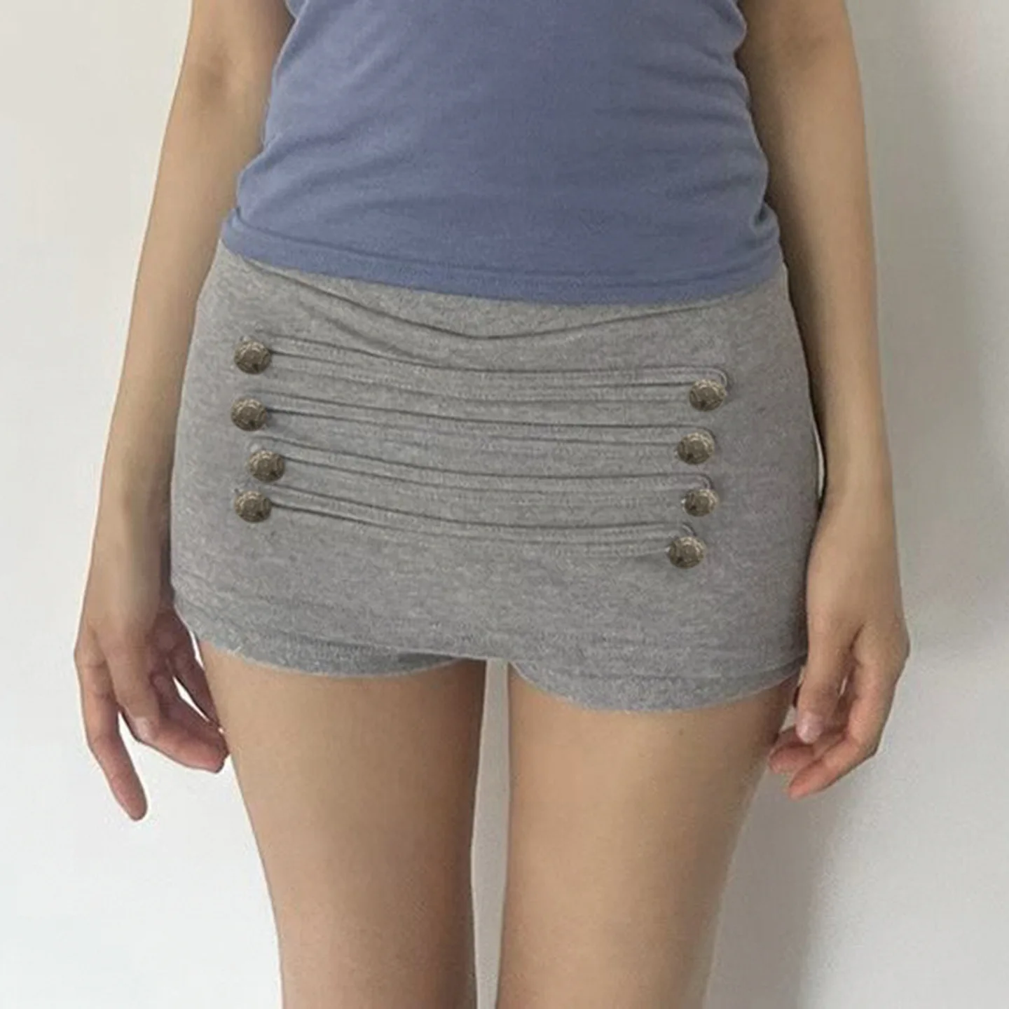Fashion Button Tight Hip Shorts Skirt Spice Girl Low Waist Anti-light Gray Mini Skirt for Women