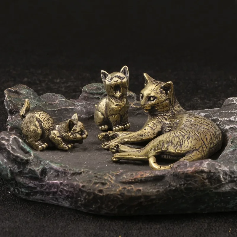 Escultura de Gato Recostado en Latón Vintage, Figuritas de Gatos Adorables, Artefacto Decorativo para el Hogar, Pieza Única para Decoración de Sala de Estar