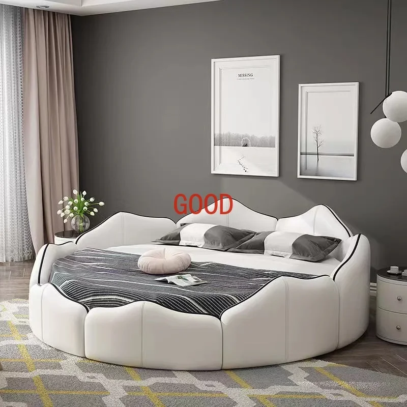 Queen Frame Round Bed Wood European Pretty Luxury King Size Double Bed Princess Modern Cama Matrimonial Bedroom Furniture