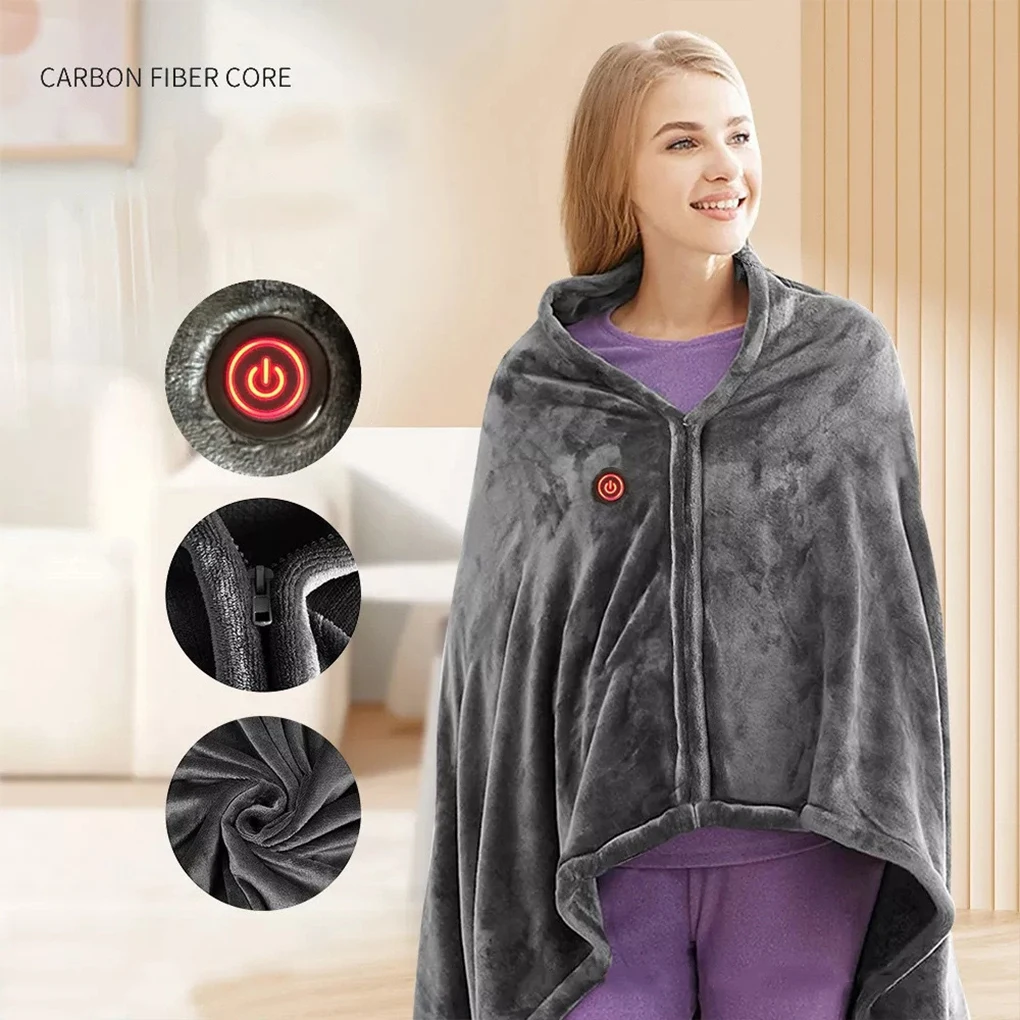 2024 USB Electric Heated Blanket 3 Heating Levels Fleece Heated Mat Wearable Body Warmer Blanket for Household and Office