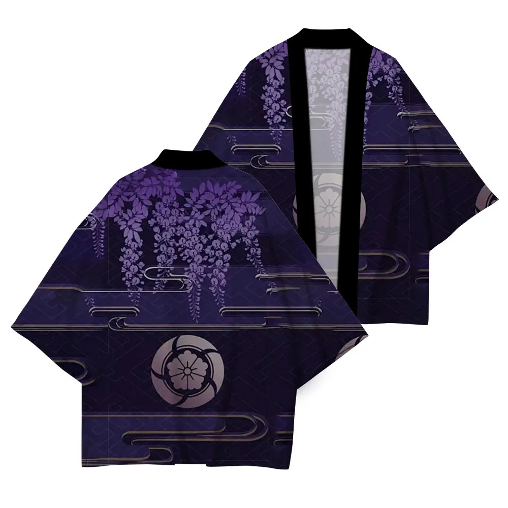 Japanese Traditional Clothing Summer New UV Protection Kimono High Quality Casual Loose Kimono Wisteria Pattern Print XXS-4XL