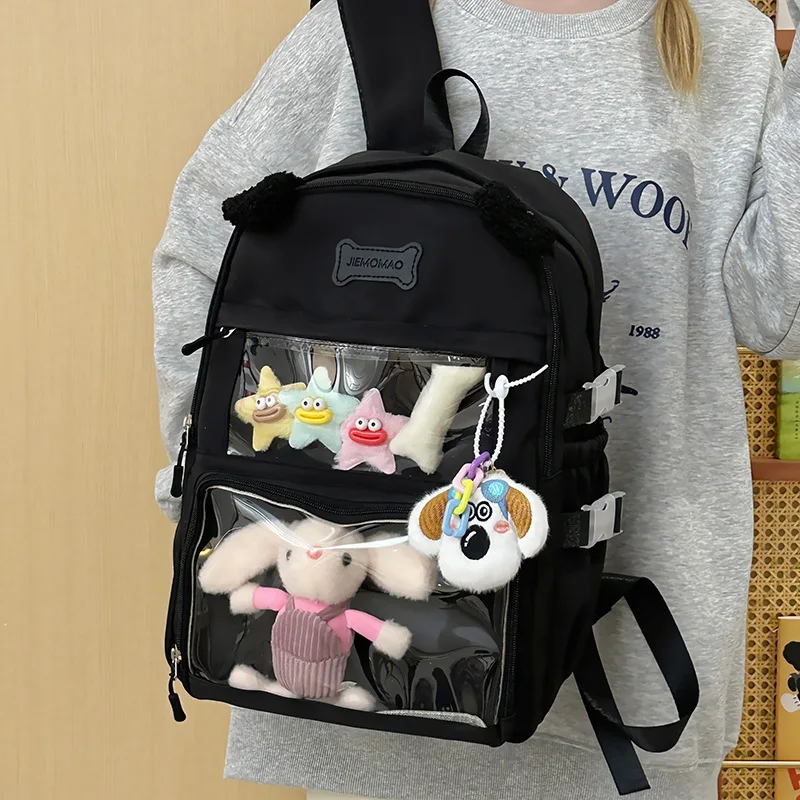 2026 New Cute Pain Bag Large Capacity Doll Primary and Secondary School Travel Backpack Transparent Summer Travel School Bag