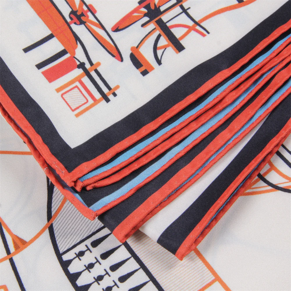 POBING Hand Rolled Twill Silk Scarf Women Horse Head Double Print Square Scarves Wraps Echarpes Foulards Femme Hijab 90CM image 6