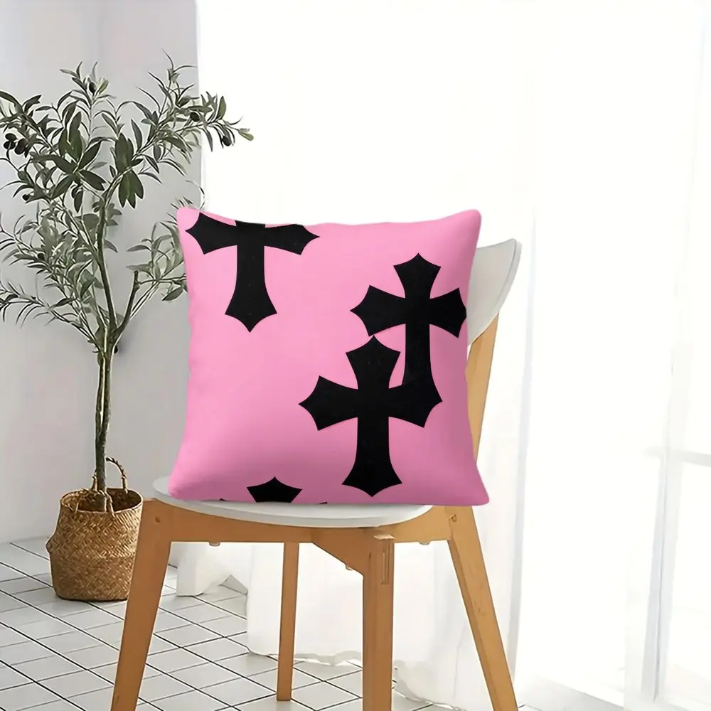 Black Gothic Cross Print Throw Pillow Pink Aesthetic Cushion Digital Print Decorative Pillow for Sofa Bed Home Decor 45x45cm