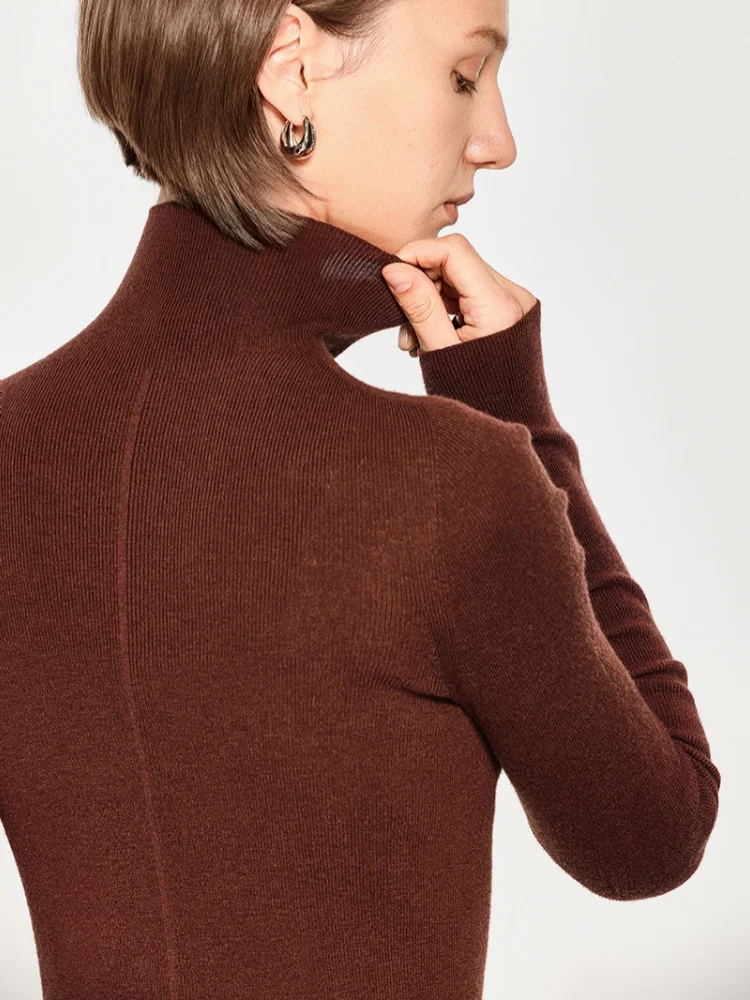 Birdtree 100% Sheep Wool Bottoming Underwear,Women 16-needles Seamless Turtleneck Sweater,2025 Autumn Knitted Pullover T59006JF