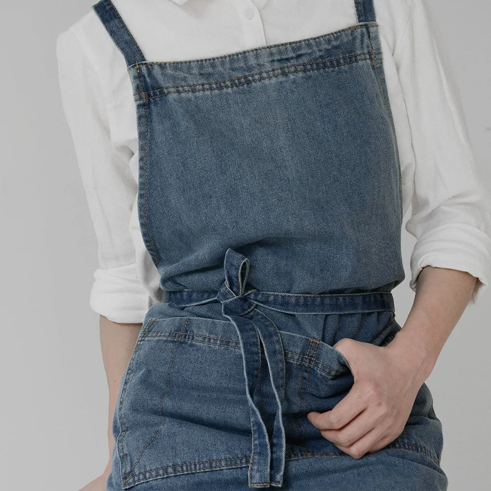Denim Apron Cotton Canvas Antifouling Home Cleaning Kitchen Cooking Work Clothes Barber Apron Leisure Gardening Baking