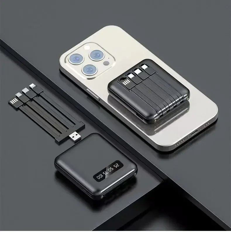 Mini Power Bank à charge rapide avec câble, écran miroir, alimentation mobile, partage, grande capacité, 20000 mAh