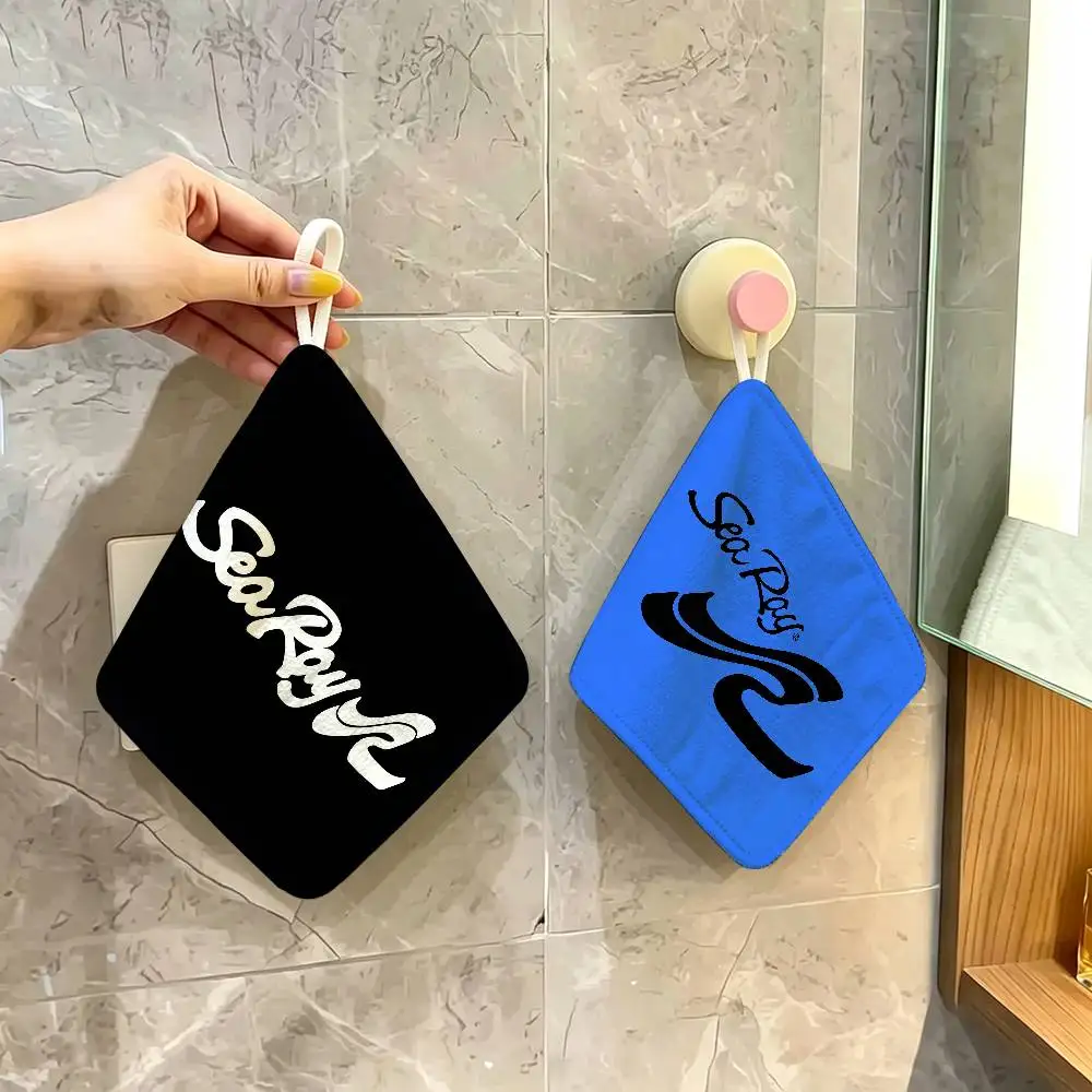 S-Sea R-Ray logo Polyester Cotton Hand Wiping Towel, Anti-shrink Hanging Kitchen Cloth for Household Cleaning