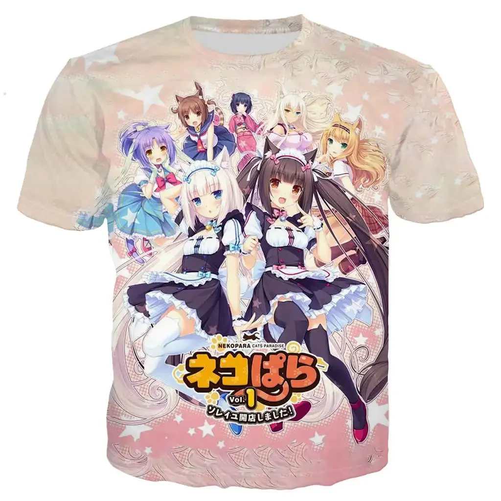 Nueva camiseta fresca para hombres/mujeres Nekopara Chocolate vainilla 3D estampado Anime de manga corta estilo Harajuku camiseta de mujer