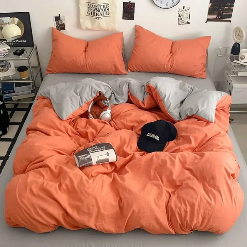 

class A can sleep naked washed cotton solid color sheets student dormitory simple double-spell four-piece bedding