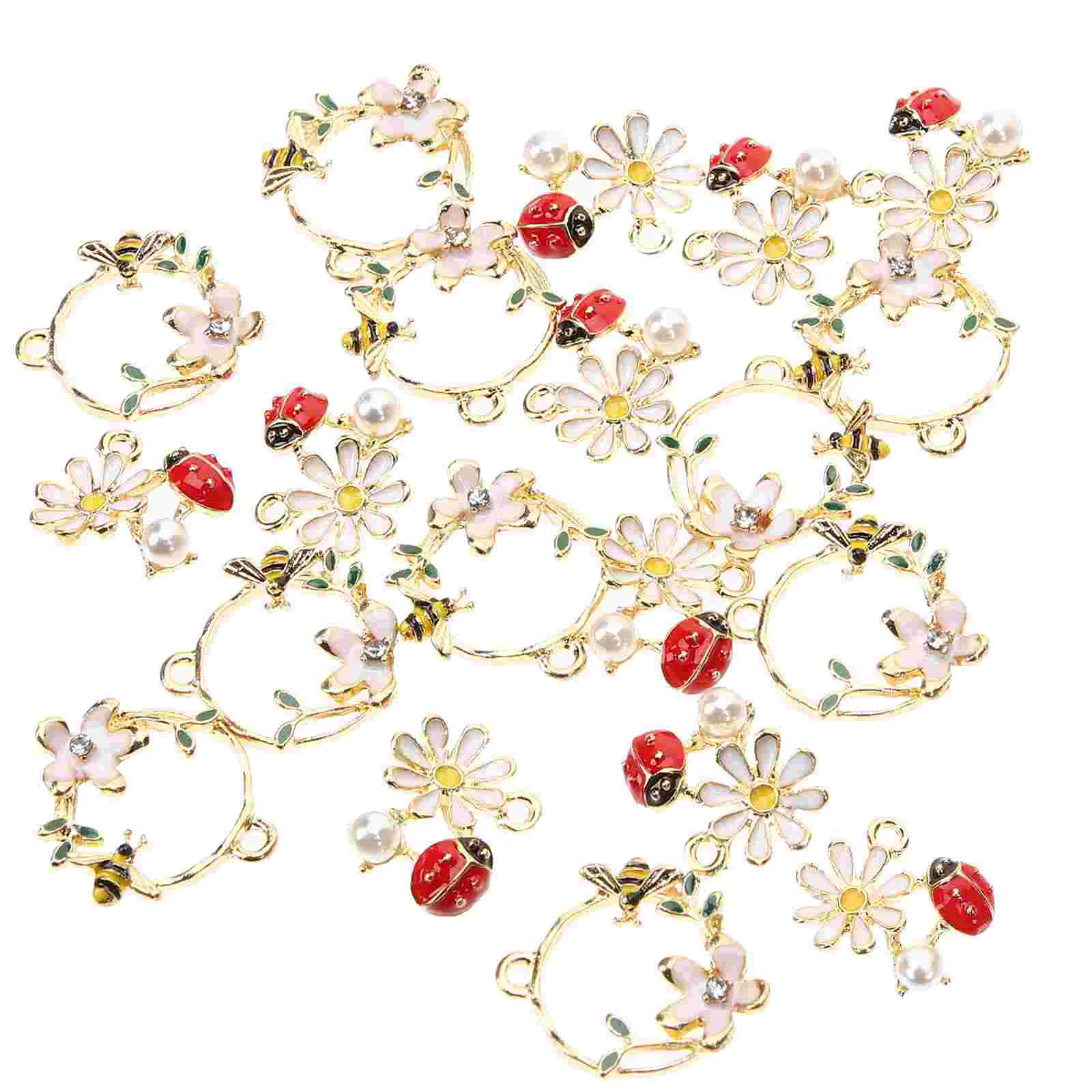 

20 Pcs Jewelry Ladybug DIY Pendant Charms for Bracelet Making Key Chain Cute Bracelets Flower