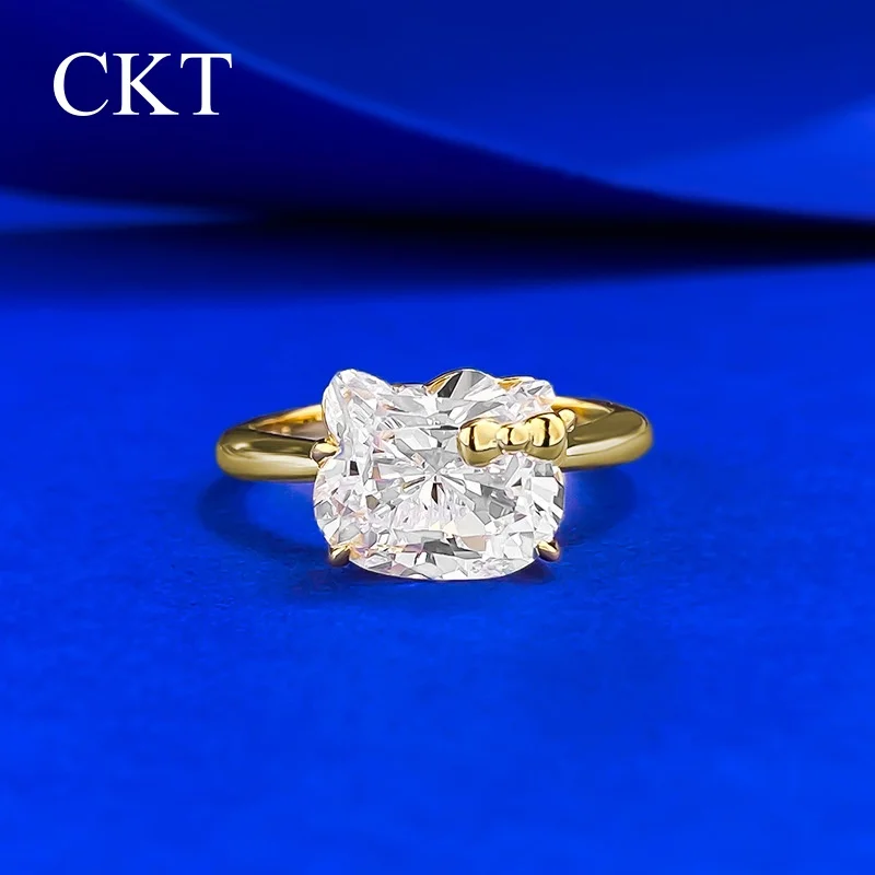 

CKT 9x10MM Moissanite Ring With Certificate Ice Cut Diamond Rings Women Wedding Jewelry Gift S925 Silver Plated 18k Gold