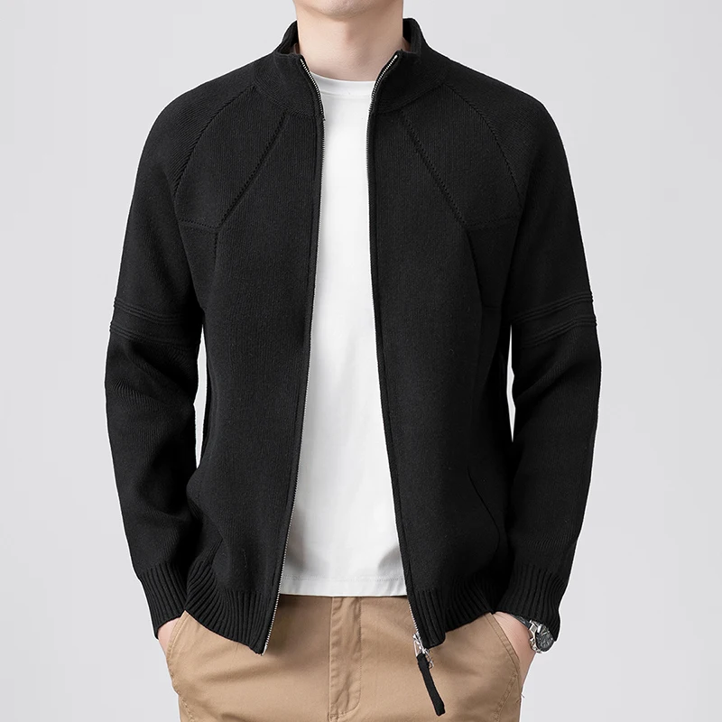 

Quality Luxury Men's Stand Up Collar Zipper Knitted Cardigan Autumn New Thickened Jacquard Loose Coat Casual Commuter Men's Wear