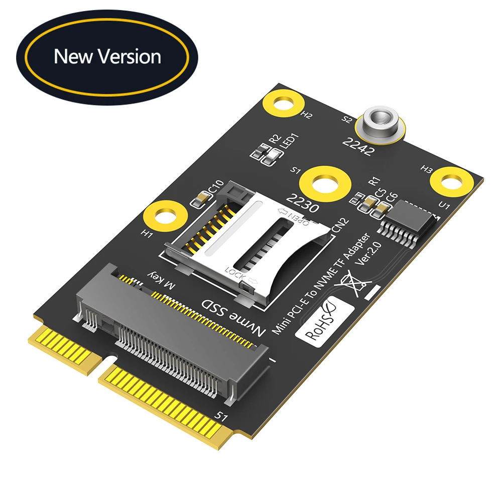 Combo 2 in1 Mini PCI-E to TF Card USB2.0 and M.2 NVME Key-M SSD Adapter Compatible with NAS Industrial Control Motherboard