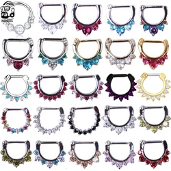 1pc Steel Fake Piercing Septum Clicker Nose Ring Screw 3 Zircon Curved Nose Ring Hoop Ear Cartilage Earrings Helix Piercings