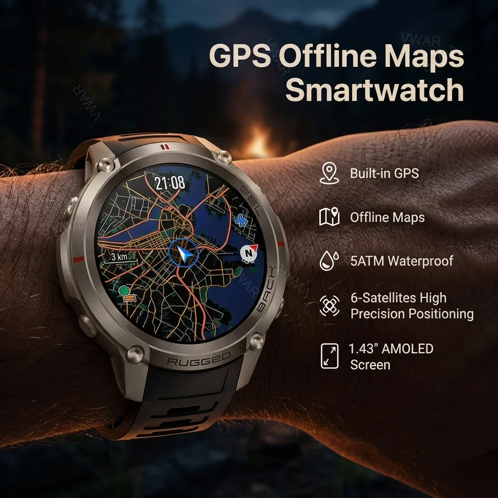 T-Rex 4 Military All-Terrain Accurate Offline Map SmartWatch Built-in GPS Compass Altimeter 5ATM Waterproof Swim Sport Watch Men