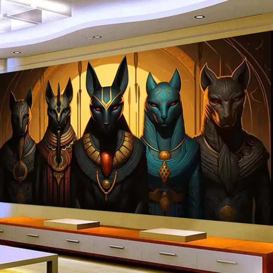 Mystical Vibrant Anubis Cat Man,Egypt Guardian of the Throne,Diy Diamond Painting Large Size Full Diamond Mosaic art Embroidery