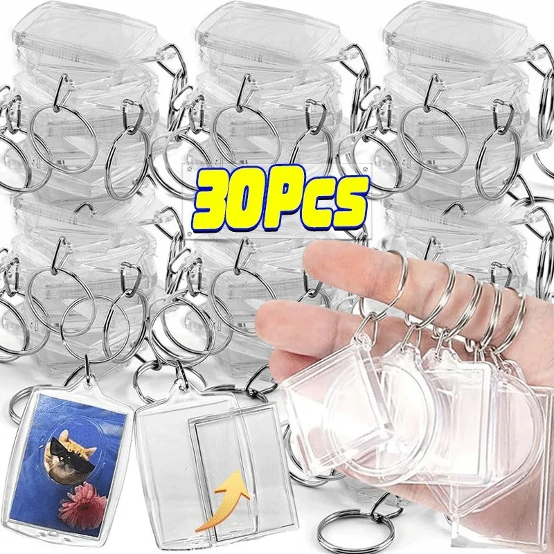 5/30pcs Transparent Photo Frame Keychain Tassels Snap-In Custom Insert Photo Acrylic Blank Keyring Clear Blank Picture Pendant